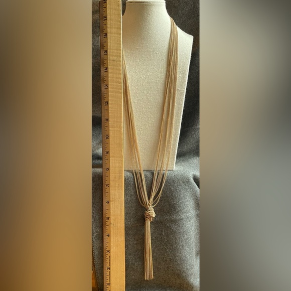Lyell NYC New With Tags Multistrand Goldtone Long Necklace with Knot & Fringe - Picture 2 of 15